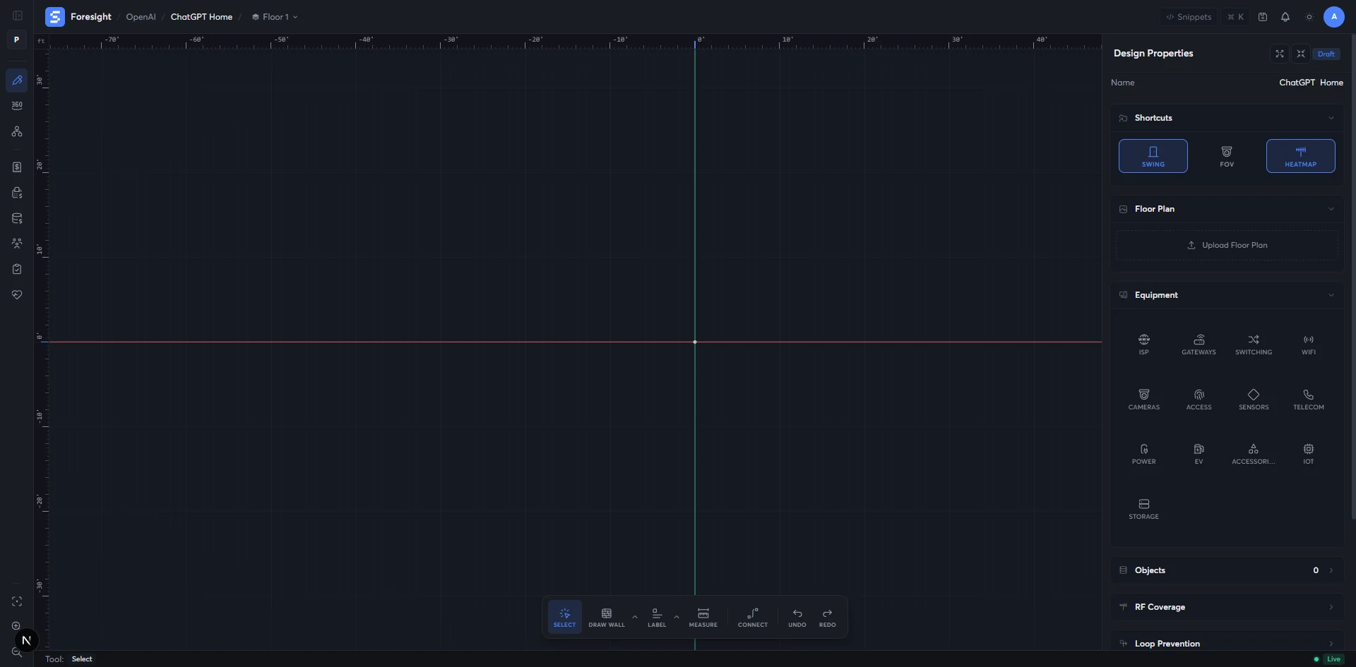 Empty Foresight canvas with a measurement grid